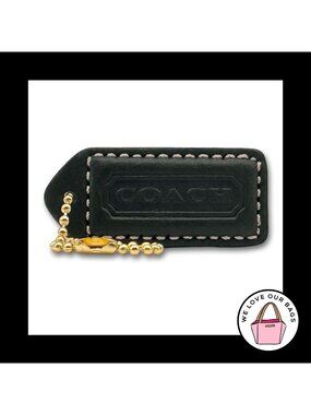 New 2" Y2K VINTAGE COACH Green Leather Brass Key Fob Bag Charm Keychain Hang Tag